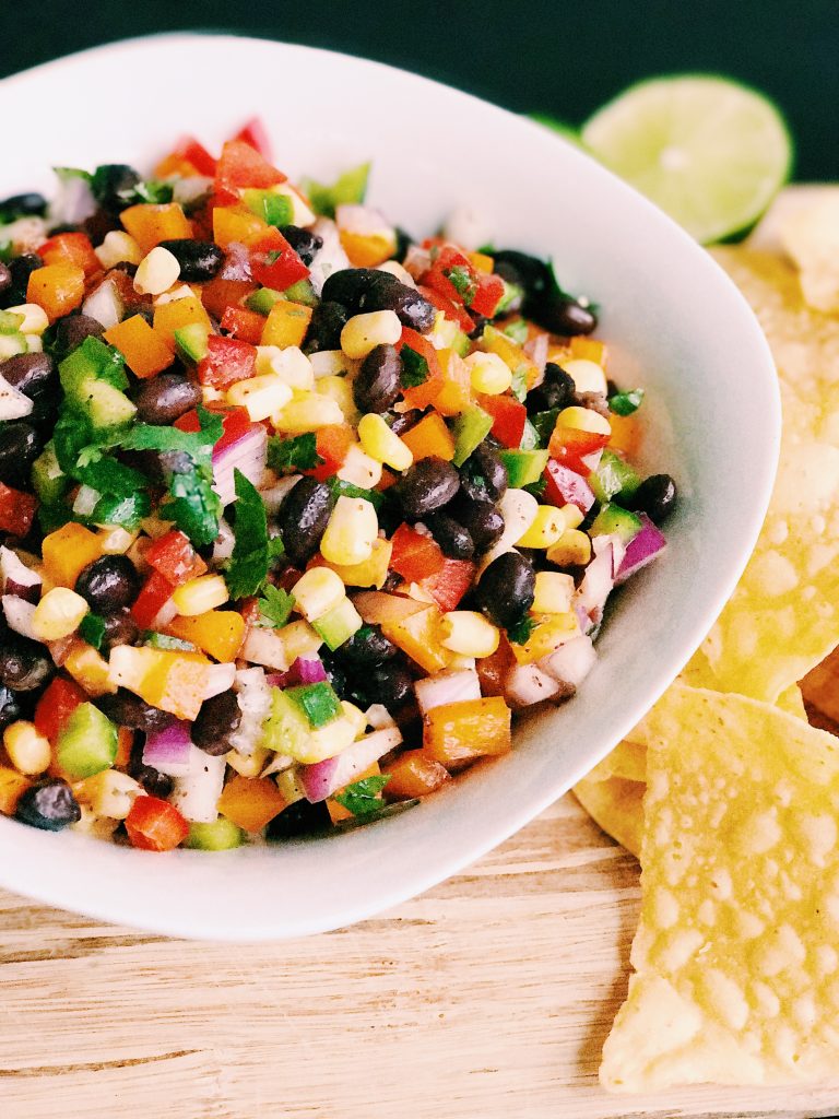 Black bean and corn salsa recipe with tortilla chips