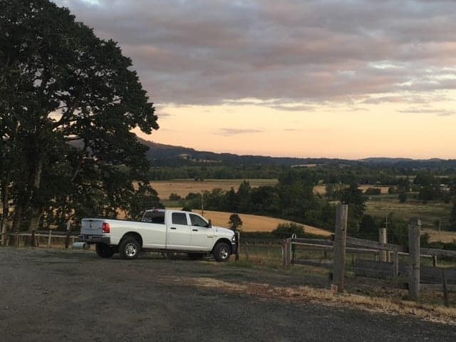 The beautiful view at dusk from the hilltop winery we visited, Plum Hill Vieyards in Gaston, OR