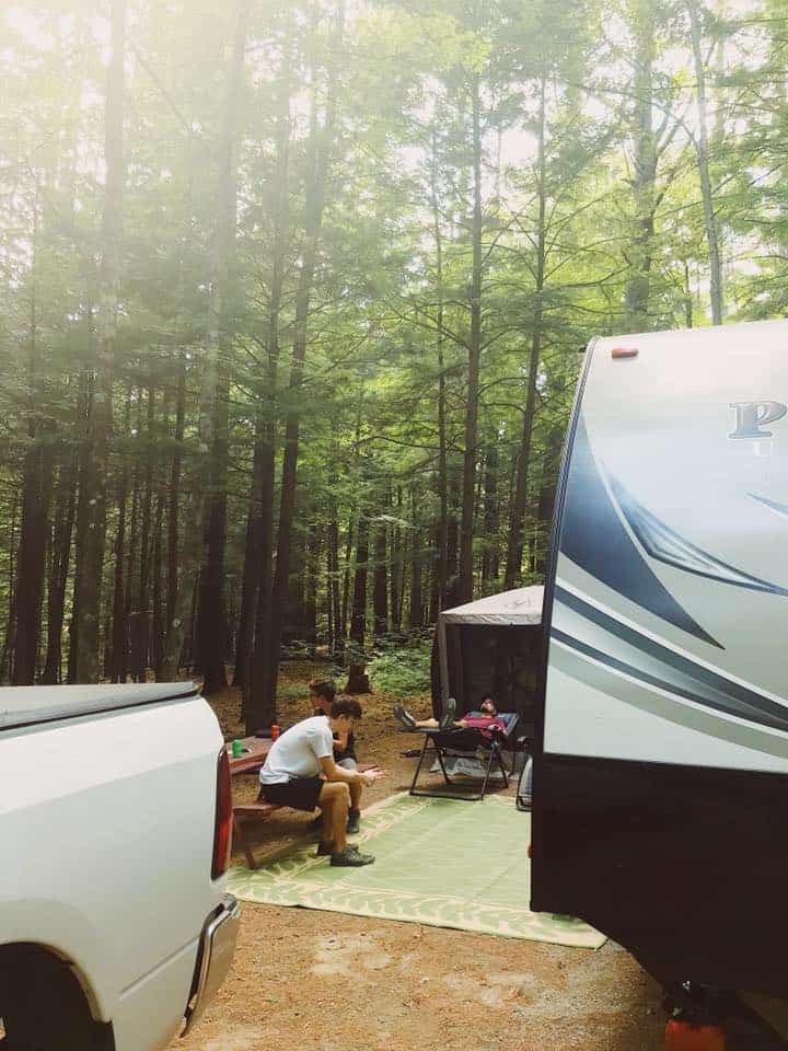 Relaxing outside of your RV is just as important as getting your RV out there on the road in the first place. Here, we are fully enjoying our time outdoors in the Vermont woods on a perfect summer day.