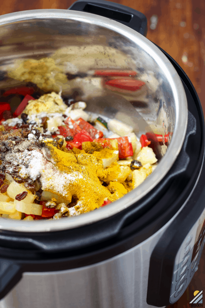 Potatoes, peppers and spices in an Instant Pot, one of the top 7 essential items for RV kitchens