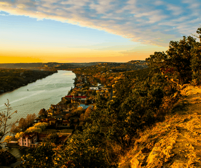 mount bonnell in Austin TX at sunset