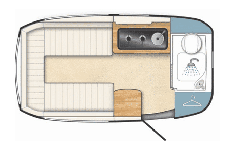 Floor plan for the Barefoot travel trailer