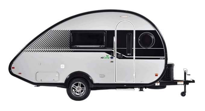 A profile view of the TAB 400 Teardrop Trailer by NuCamp RV.