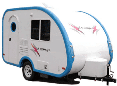 Exterior side view of iCamp Elite travel trailer, a lightweight camper with bathroom