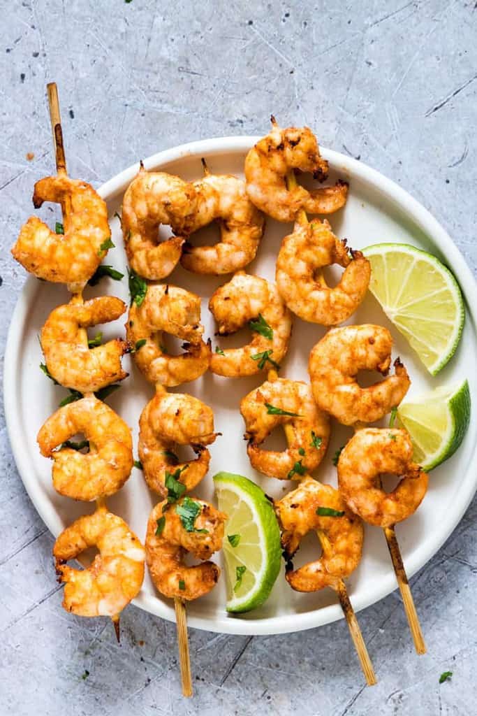 Cilantro lime shrimp skewers that are an easy RV tailgating recipe to make