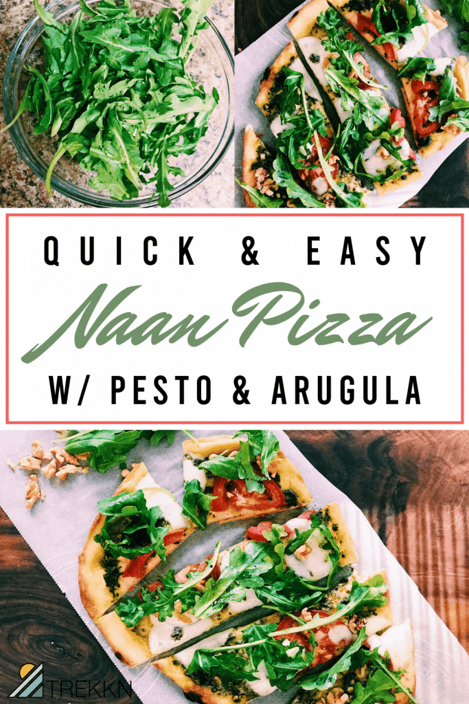 naan pizza with pesto and arugula