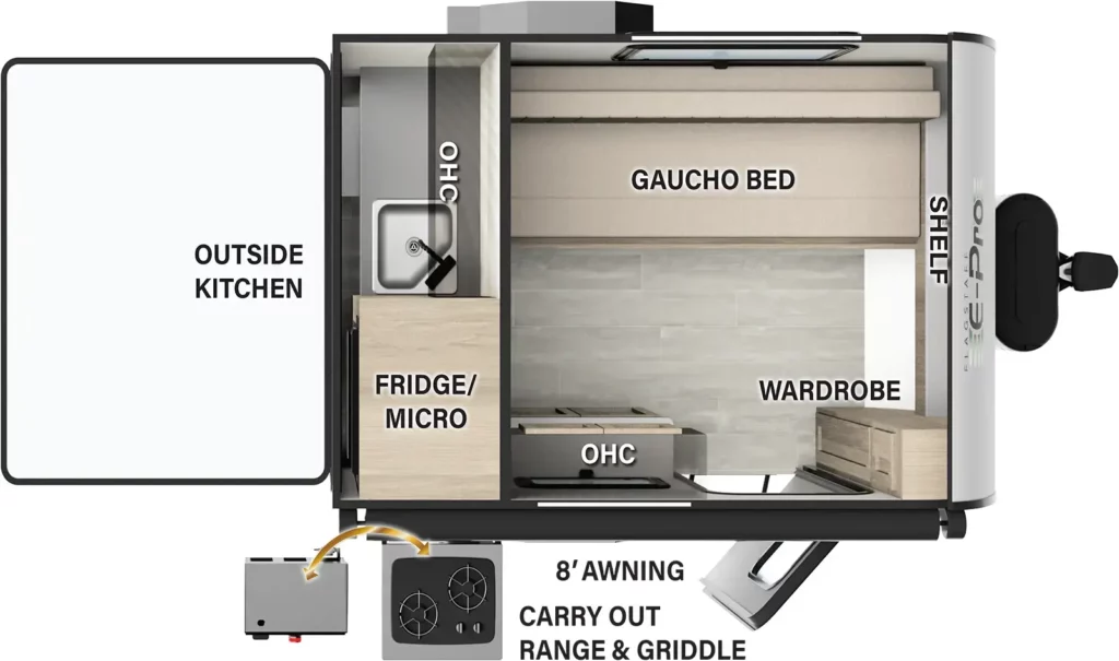 Floor plan of lightweight travel trailer designed by Forest River