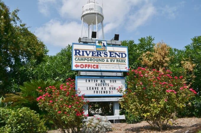 Entrance sign to Tybee Island Rivers End RV Park