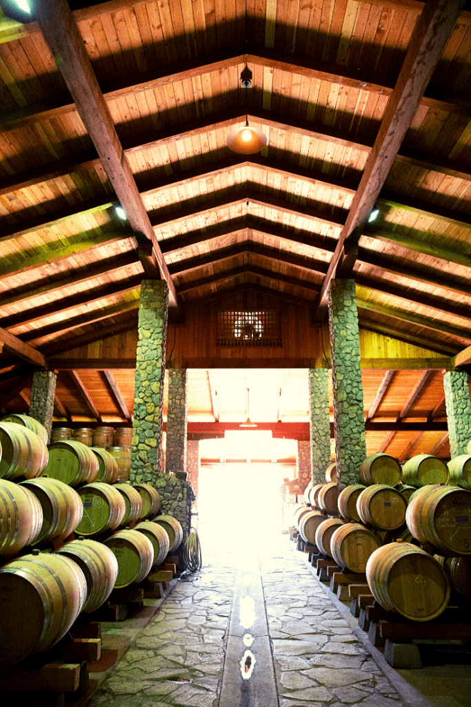 Barrels inside winery in Buellton California