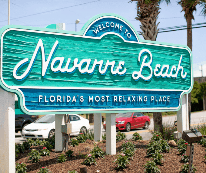 Entrance sign to Navarre Beach in Florida