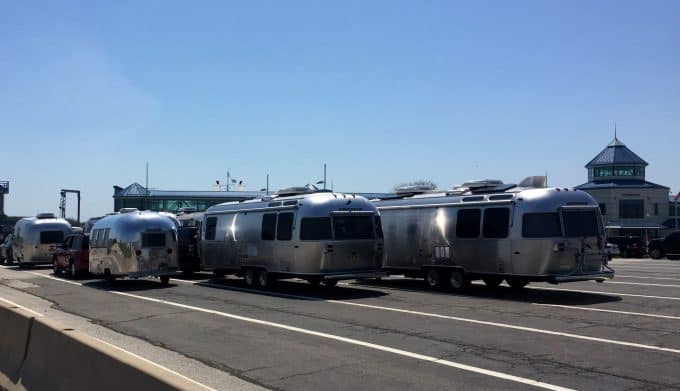Multiple Airstream Trailers waiting in line to enter Cape May Lewes ferry