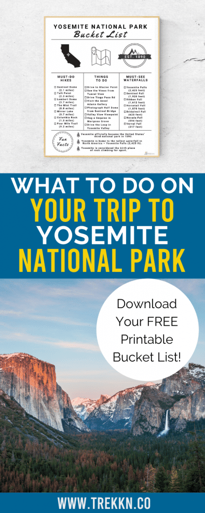 Printable Yosemite National Park Bucket List