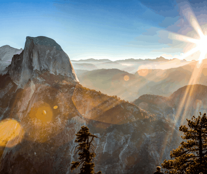 Sun rising on Half Dome in Yosemite National Park