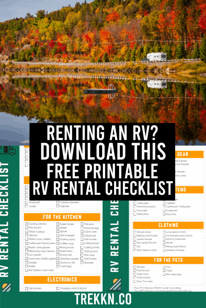 RV Rental Checklist Free Printable