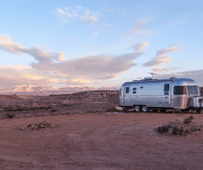 Airstream parked in a boondocking area will be secured with locks and camera