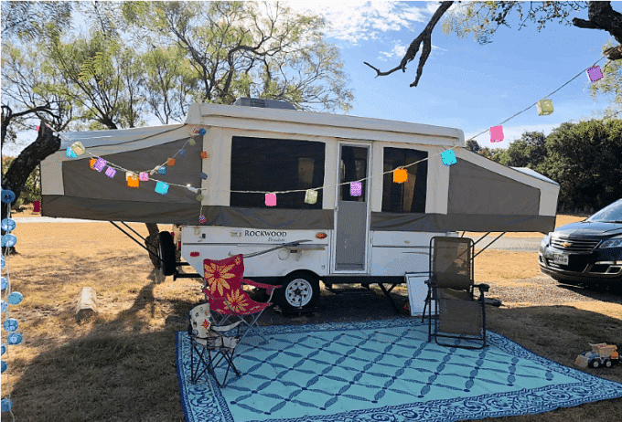 Rockwood travel trailer at campsite
