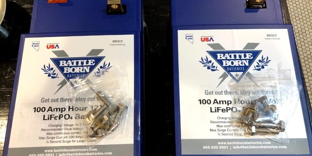 Two Battle Born brand RV batteries ready for install