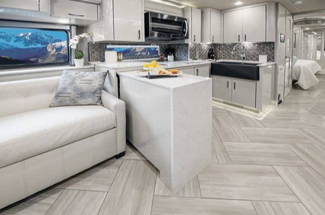 American Eagle Luxury RV Kitchen with Mindful Gray Finish