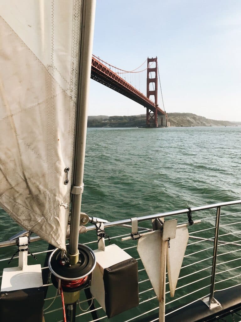 sailing under the San Francisco bridge on a gap year trip
