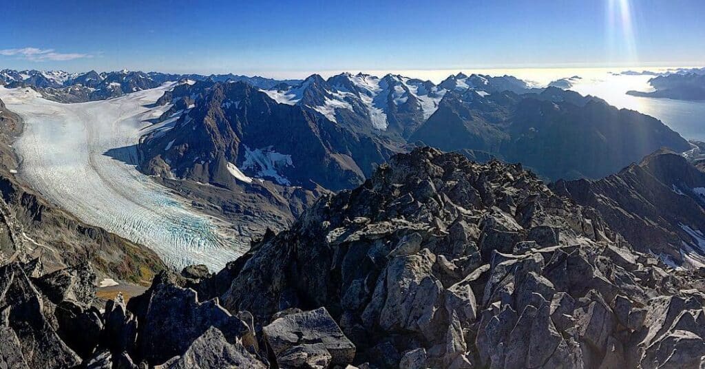 view of Godwin Glacier from Mt. Alice summit