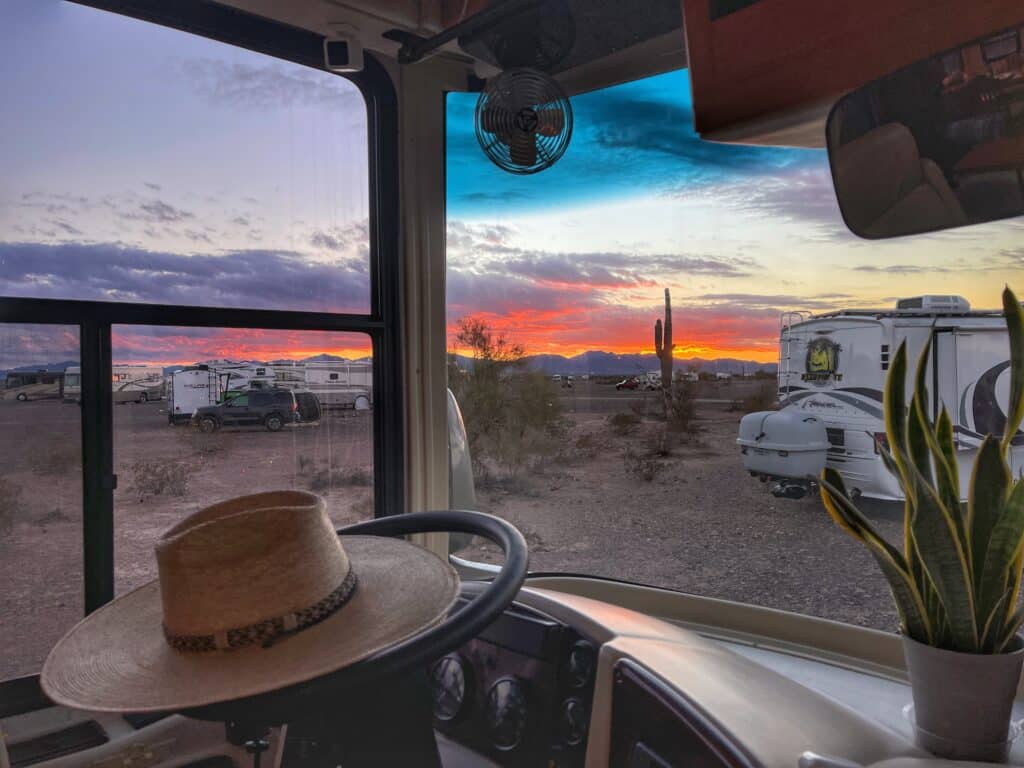 sunset shot from RV camping in Quartzsite Arizona