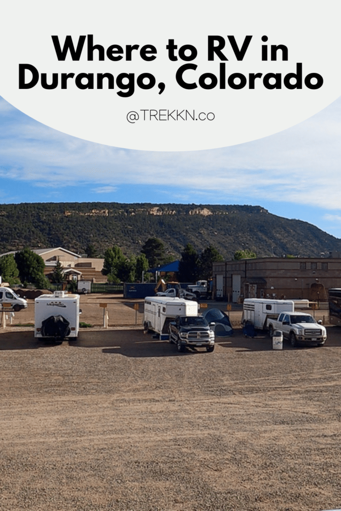 RVs parked at campsite with text 'Where to RV in Durango, Colorado'