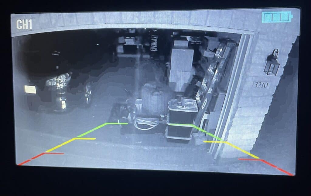 Screenshot of view from wireless backup camera on travel trailer