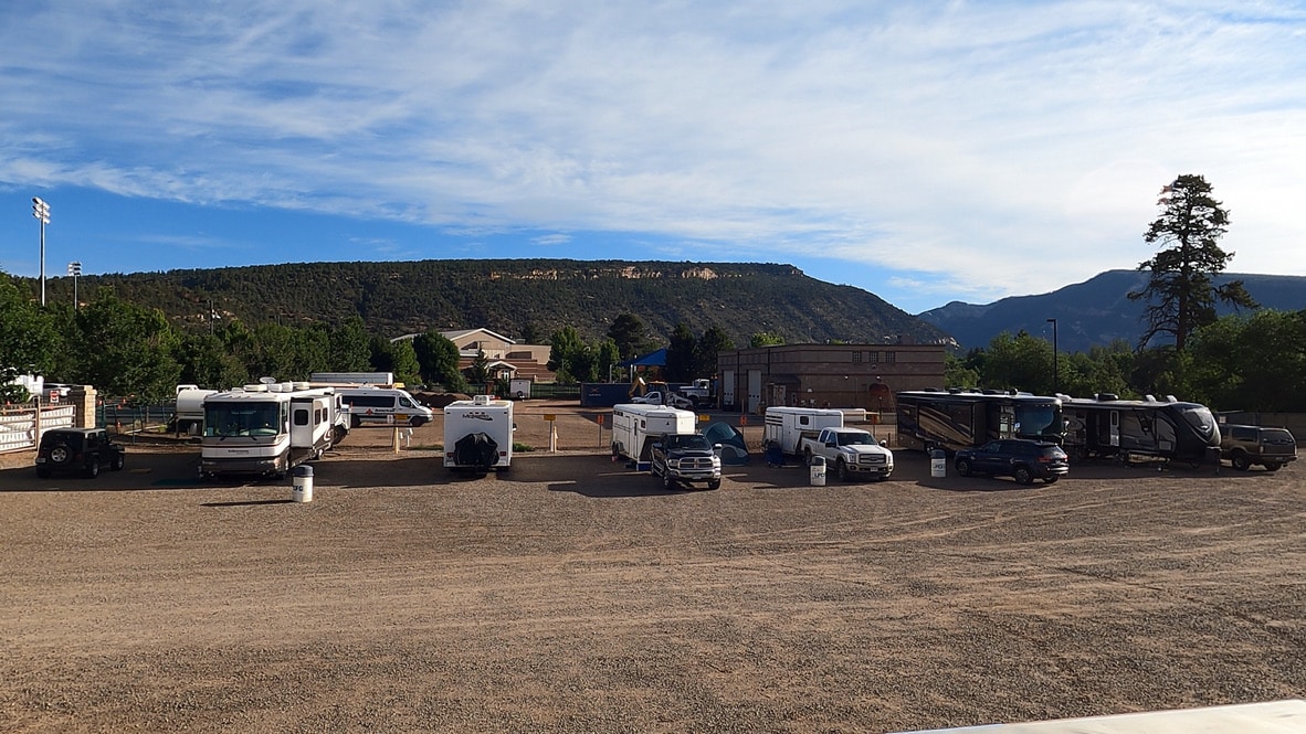 Large campsite lot filled with RVs