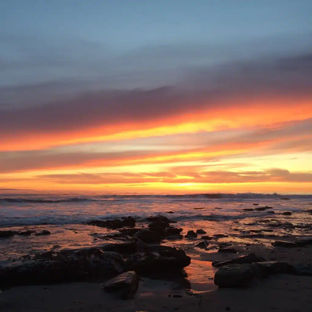 Bright orange sunset from Santa Barbara beach