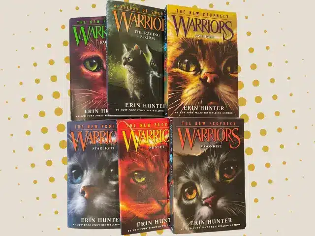 Six of the books from the Warriors series written by Erin Hunter