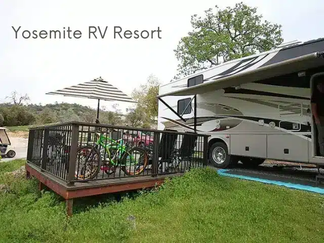 RV and patio area at Yosemite RV Resort