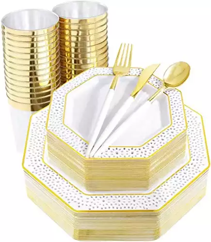 Gold Rimmed Colored Plastic Dining Set
