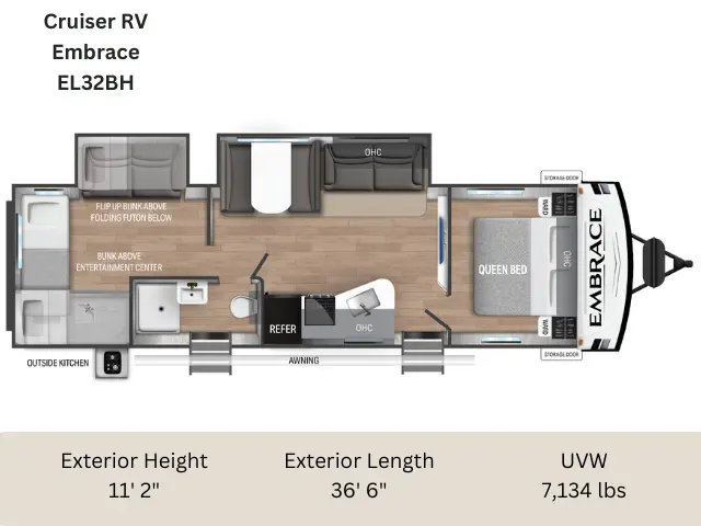Cruiser EL32BH bunkhouse travel trailer floor plan
