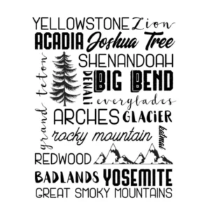 Black and white names of US National Parks