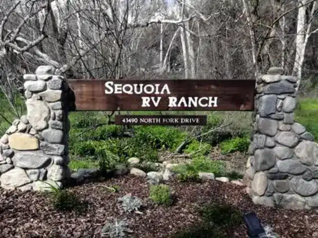 Outdoor entrance sign to Sequoia RV Ranch