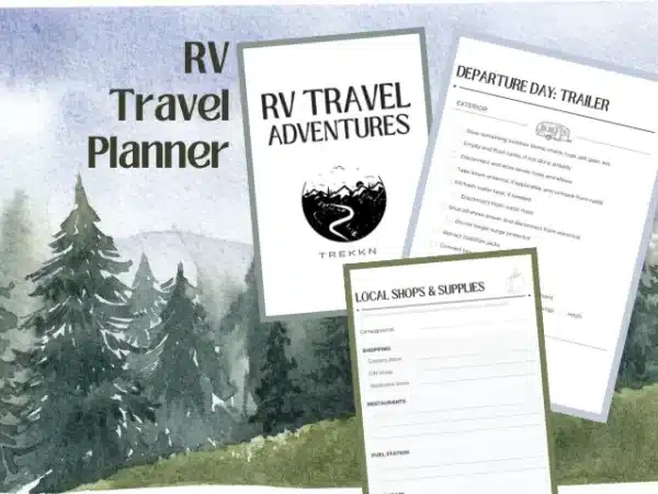 A cover page and checklist example from RV travel journal and planner.